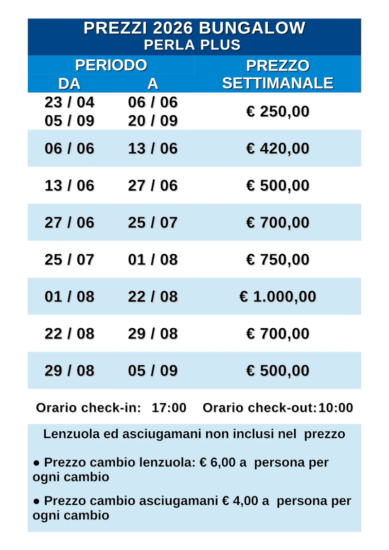 Bungalow Marche prezzi 2026