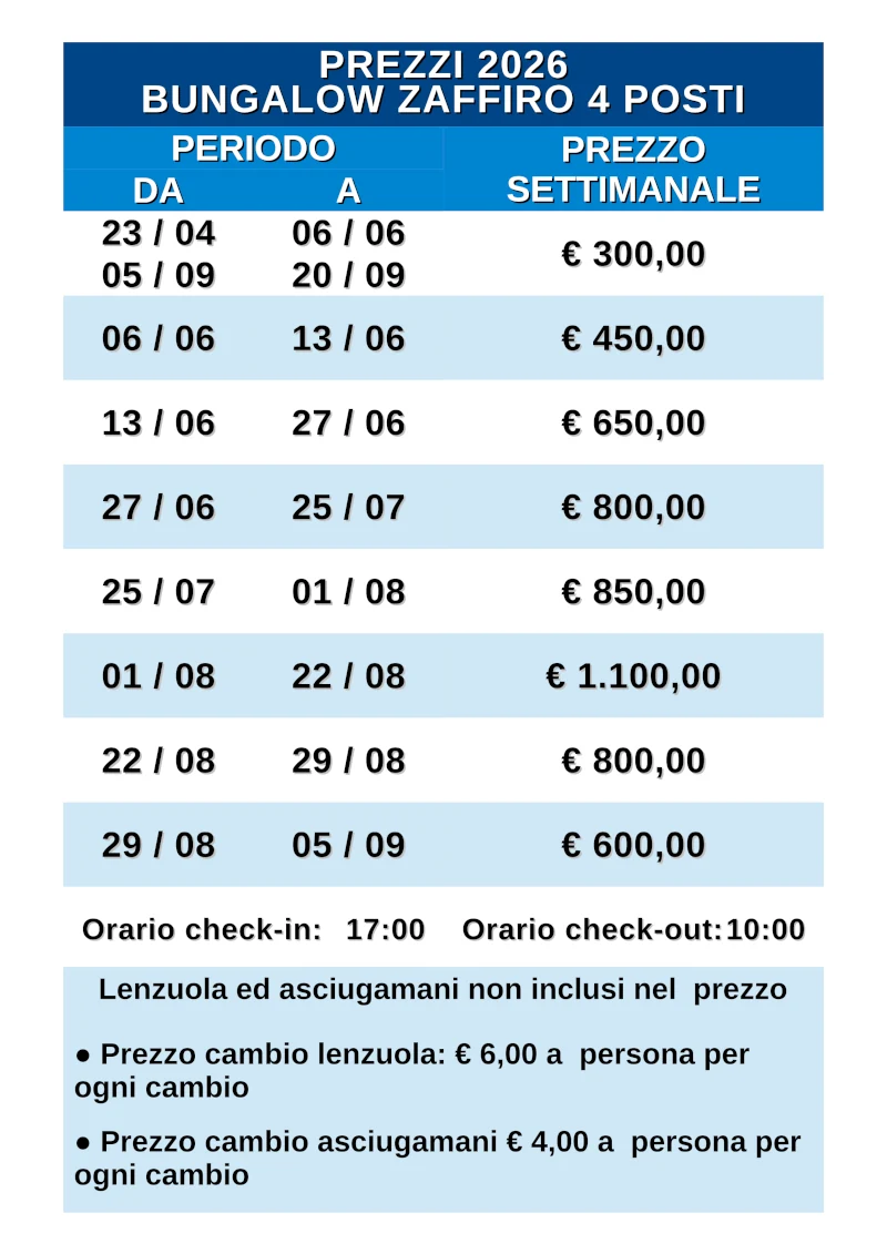 Bungalow Marche mare prezzi 2026